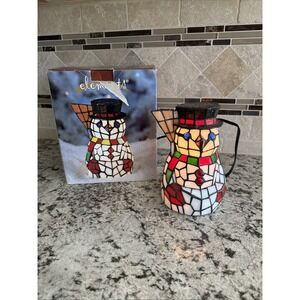 Stained Glass Tiffany Style Working Lighted Snowman 8 1/2 In High By Elements
